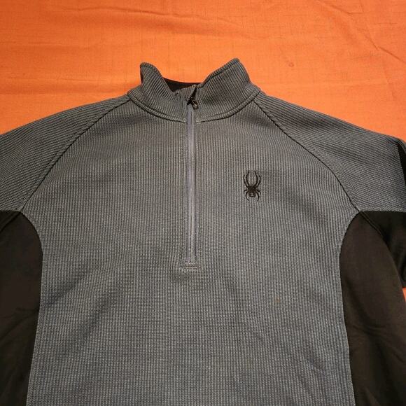 Spyder Mens Sz L Pullover Blue/Grey Black Half Zip Fleece Sweater Thermal Ski - Picture 8 of 10